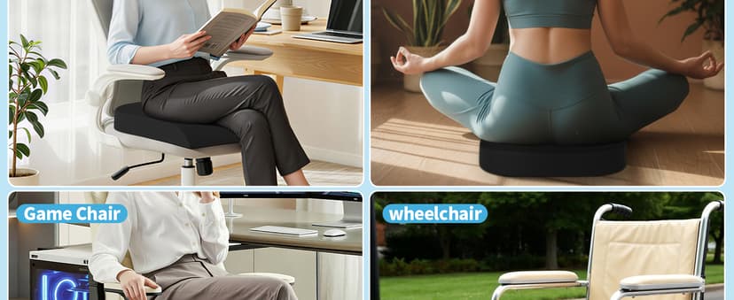 TranquilRelax Large Seat Cushion, Memory Foam Cushion for Long Sitting Hours on Office Chair, Car Seat, Non-Slip Chair Pad for Sciatica, Coccyx, Tailbone Pain Relief & Post-Surgery Recovery (Black)