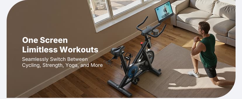 MERACH Exercise Bike, Brake Pad Stationary Bike with Exclusive App, Low Noise Indoor Cycling Bike with 300lbs Weight Capacity, Tablet Mount and Fitness Courses for Weight Loss