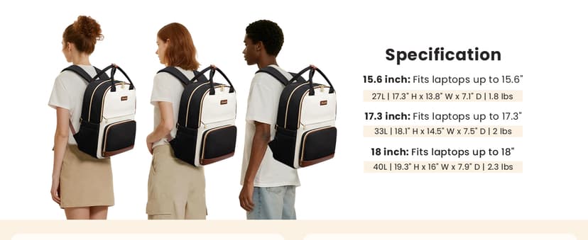 LOVEVOOK Laptop Backpack for Women with Giant Tumbler Holder Pocket, 15.6 inch Travel Work Backpack Purse for Teacher Nurse, Waterproof College Book Bag Cute Casual Daypack, Beige-Black-Brown