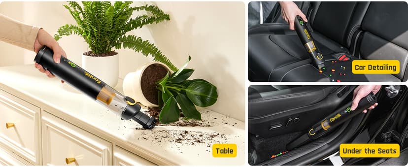 Fanttik Slim V10 APEX Cordless Car Vacuum, 4-in-1 Portable Mini Handheld Vac, 19kPa Suction Power, Upgraded Smart Digital Display, 2 Suction Modes for Small Jobs, Car, Office Desk, Keyboards (Black)