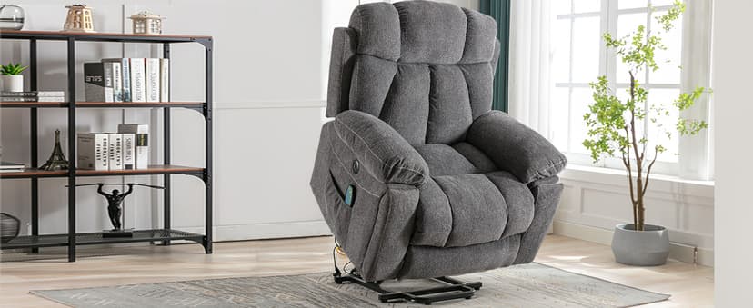 CANMOV Large Power Lift Recliner Chairs with Massage and Heat for Elderly Big People, Heavy Duty Motion Reclining Mechanism-Anti Skid Fabric Recliner Chair with 2 Concealed Cup Holders,Dark Gray
