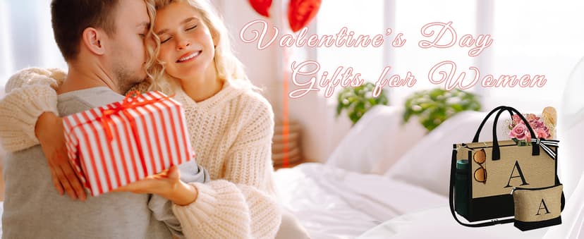 YOOLIFE Personalized Gifts for Women - Initial Jute Tote Bag & Makeup Bag, Birthday Gifts for Women Mom Wife Teacher Friend