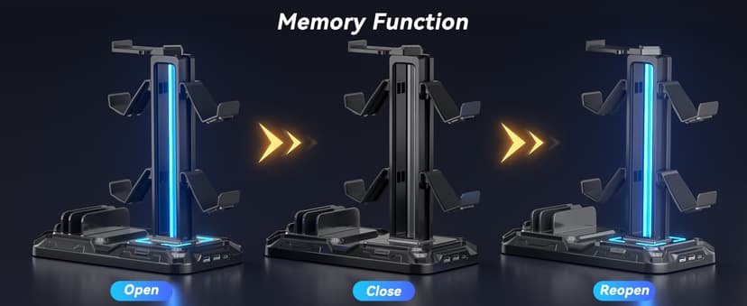 KDD Headset Stand with Charging Station - Detachable Controller Holder with 9 Light Modes - Rotatable Headphone Hanger with USB A&C Charger Ports - Earphone Hook for PC Gaming Accessories Storage B0DGGH8KN1