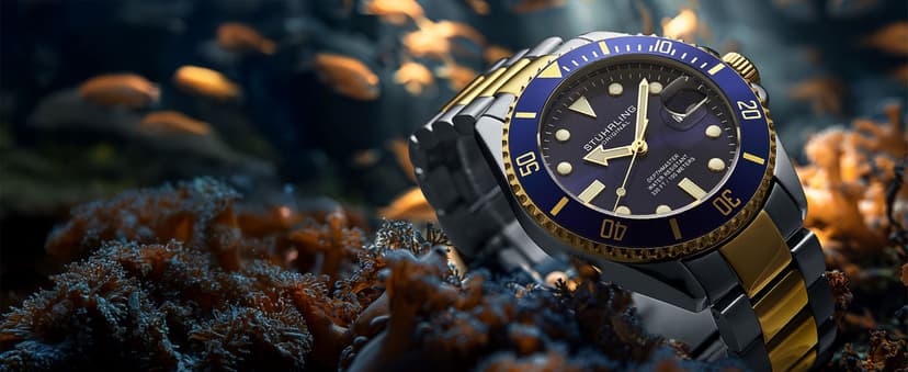 Stuhrling Original Men's Dive Watch, Swiss Movement, Stainless Steel, Blue Dial, Stainless Steel Bracelet, 100M Water Resistant