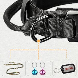 Tactical Dog Collar and Bungee Leash,Military Dog Collar & Leash Set with USA American Flag Adjustable K9 Collar with Heavy Duty Metal Buckle & Handle,with Patches and Airtags Case (L, Black)