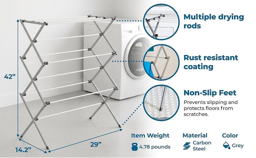 Honey-Can-Do Collapsible Clothes Drying Rack – Durable, Space-Saving Laundry & Towel Rack, Sturdy Clothing Rack for Hanging Clothes Indoors & Outdoors, Steel