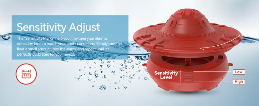 Pool Alarm, Floating Pool Safety Alarms for Inground & Above Ground Pools – Loud 110dB Alert, Adjustable Sensitivity, Protection for Kids & Pets (Hot Red)