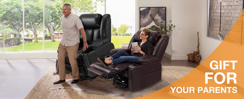 Triple Motor Large Power Lift Recliner Chair for Elderly with Heat and Massage, Lay Flat Lift Chairs for Seniors Infinite Position, Extended Footrest, USB Ports (Dark Brown)