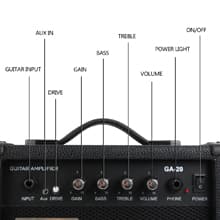 Demusea Electric Guitar Amplifier 20w Guitar Amp Practice Small Portable Travel Mini with Headphone Jack Aux Distortion Gain Treble Bass Volume Jack with 3 Meters Cable Audio Adapter Guitar Picks