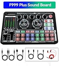 HALCONTORNO Podcast Sound Board F999 Plus - Music Mixer Board, Audio Mixer for YouTuber Streamer Music Gamer, Audio Interface, DJ Equipment Sound Card for Beginners (F999 Plus)