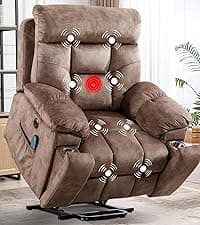CANMOV Large Power Lift Recliner Chairs with Massage and Heat for Elderly Big People, Heavy Duty Motion Reclining Mechanism-Anti Skid Fabric Recliner Chair with 2 Concealed Cup Holders,Dark Gray