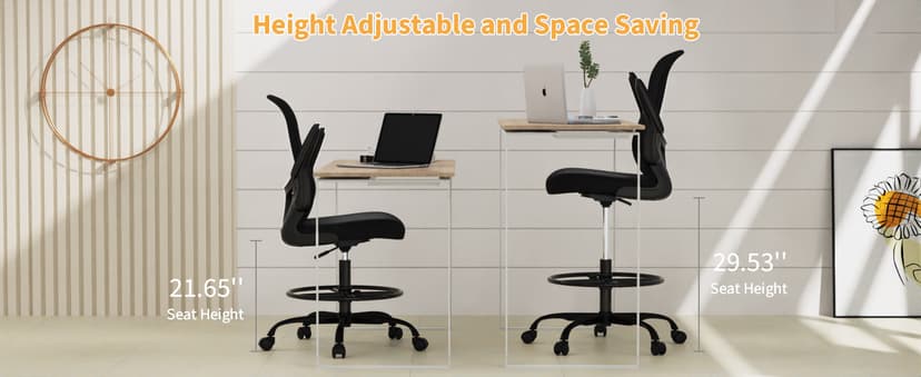 Drafting Chair, Tall Office Chair with Flip-up Armrests Executive Ergonomic Computer Standing Desk Chair, Office Drafting Chair with Lumbar Support and Adjustable Footrest Ring