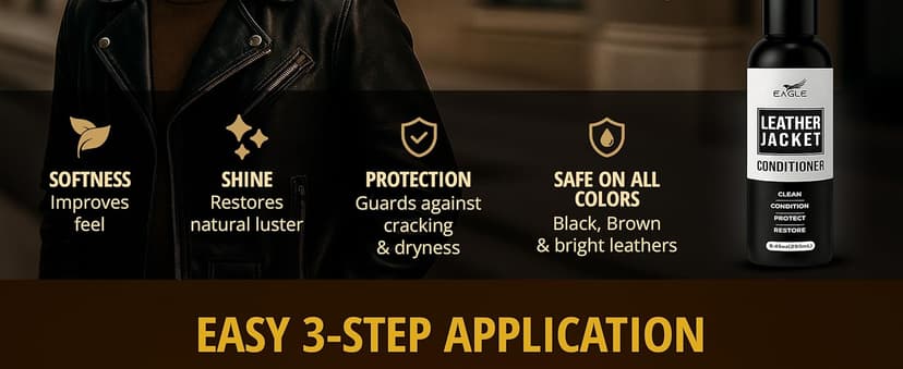 Eagle Leather Jacket Conditioner- Leather Lotion with Cloth for Boots, Jackets, Purses, Handbags & Bags – Lanolin & Natural Oils to Clean, Condition, Restore & Protect All Leather Colors