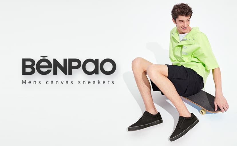 BENPAO Mens White Casual Shoes All Black Fashion Sneakers for Men Low Top Lace Up Canvas Shoes