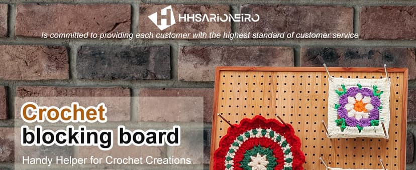 HHSarioneiro 11.8" Crochet Blocking Board with 16 Pins/Pegs, Granny Square Blocking Boards for Crochet Projects, Wooden Crocheting Accessories Gifts for Crocheters