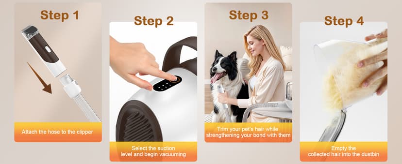 Dog Grooming Vacuum, Dog Grooming Kit with Pet Clipper Nail Grinder, 6 Pet Grooming Tools (Caramel)