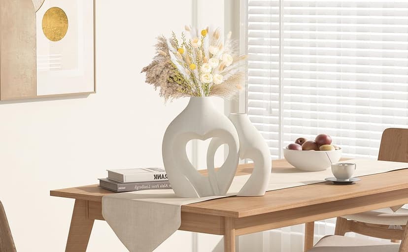 White Vases for Decor, Heart Shaped Ceramic Vase Set of 2, Nordic Heart Shaped Vases, Minimalist Decorative Vase for Table Centerpiece Wedding Dining Living Room Office House Decoration