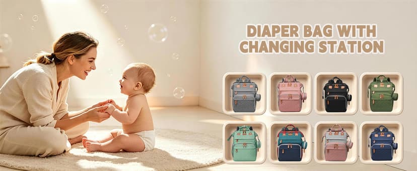 Baby Diaper Bags with Changing Station, Waterproof Diaper Bag Backpack for Moms Dads with USB Charging Port, Baby Shower Gifts, Large Capacity diaper backpack, Grey
