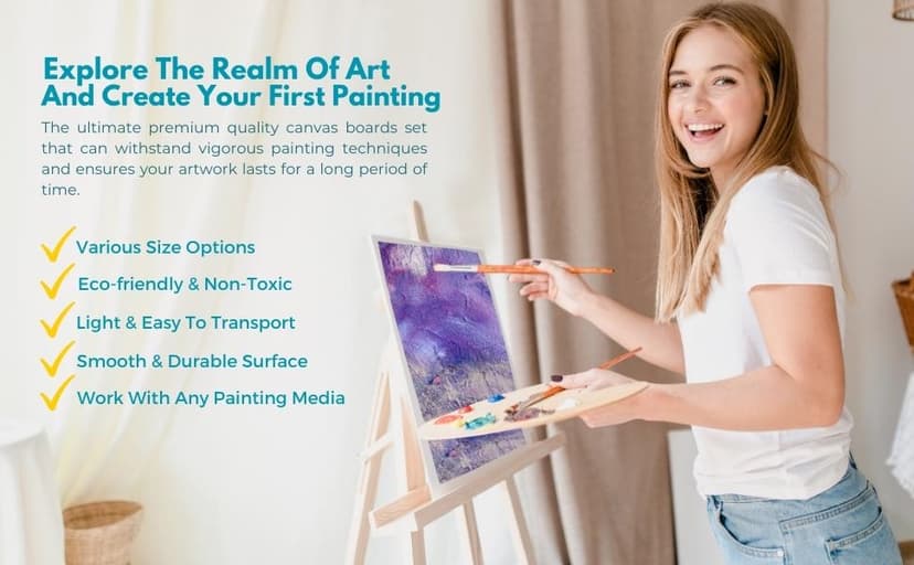 KEFF 24-Pack 𝗣𝗥𝗘𝗠𝗜𝗨𝗠 Canvas for Painting, 6 of 5x7, 8x10, 9x12,11x14 Painting Canvas Boards, Art Supplies for Adults & Kids - 100% Cotton Primed Canvases for Painting Acrylic, Oil, Watercolor B085F4JH1H