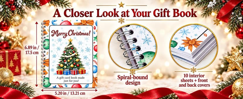 4 spiral-bound Christmas gift card books in 4 designs; each has 10 interior sheets plus front and back covers. DOTH Christmas Gift Card Book, 4 Pack, Spiral Bound for Holiday Gift Giving B0HJCRRFKL