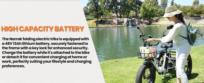Electric Tricycle for Adults,Fat Tire Folding Electric Trike,3 Wheels Electric Bicycle Bikes, Peak 1350W Step-Thru Etrike with Removable Battery and Large Basket for Women Men