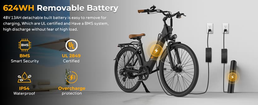 Movcan V80 Electric Bike, 1000W Motor 28MPH 26'' City Cruiser Ebike for Adults, 48V 13Ah Removable Battery Up to 70 Miles, 7-Speed Dual Disc Brake, Mountain E-Bike for Commuting