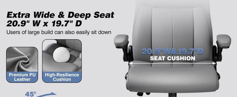 BESTFAIR Ergonomic Office Chair - Desk Computer Chair, Leather High Back Executive Chairs with Adjustable Lumbar Support & Flip Up Arms, Rocking, Black