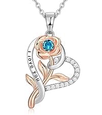 LIANYU Necklace for Womens Blue Sapphire Necklace Moon Pendant S925 Sterling Silver Crystal Jewelry for Women Pendant Birthday Gifts for Wife Gifts Valentine Anniversary