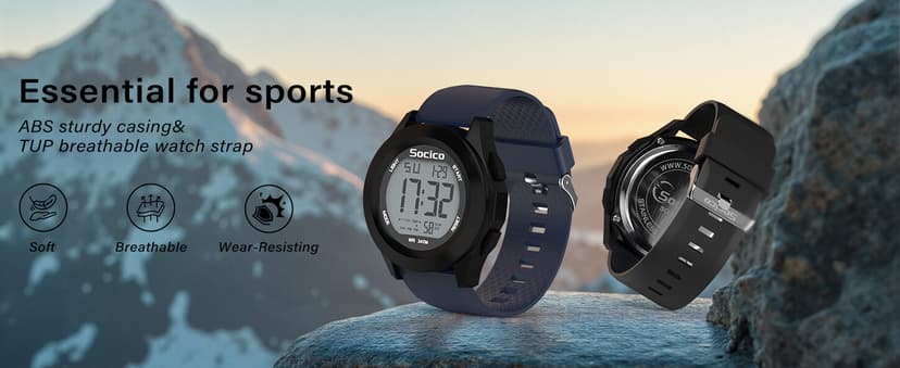 SOCICO Mens Digital Watch Sports Waterproof Outdoor Large Face Military Watches with Stopwatch Back Light Alarm Date Display