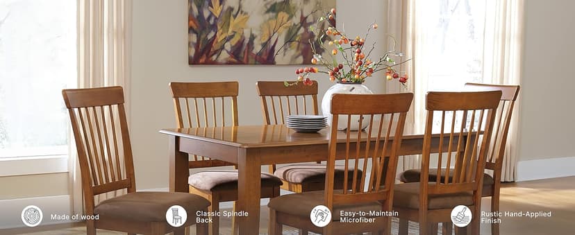 Signature Design by Ashley Berringer Dining Chairs Set of 2, Classic Wood Spindle-Back Design, Cushioned Microfiber Seat, Rustic Finish for Kitchen & Dining Room Chair, Walnut