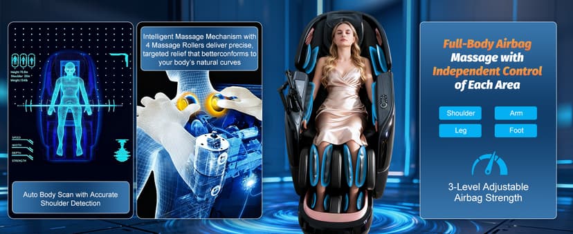 Massage Chair Full Body, 2026 Zero Gravity SL-Track Shiatsu Massage Chairs Recliner with AI Voice, LED Backlight Remote Control, Waist & Calf Heating, Phone Joystick and Holder, G6 Black