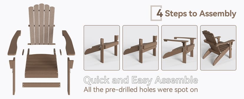 Adirondack Chairs, Folding Chairs Set of 4, Heavy Duty Weather-Resistant Patio Chairs with Wide Armrests & Ergonomic High Back, HDPE Fire Pit Seating for Backyard, Garden, Porch