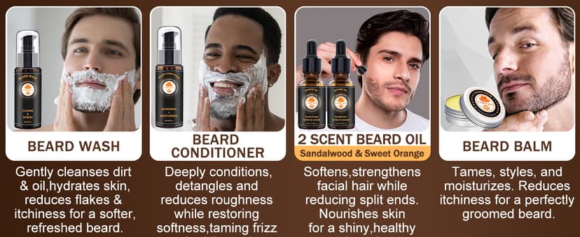 XIKEZAN Beard Kit for Men Grooming & Care w/Beard Conditioner, Wash, Oil, Balm, Brush, Comb,Birthday Fathers Valentines Gifts for Men Him Dad Husband Boyfriend Christmas Gifts Mens Stocking Stuffers