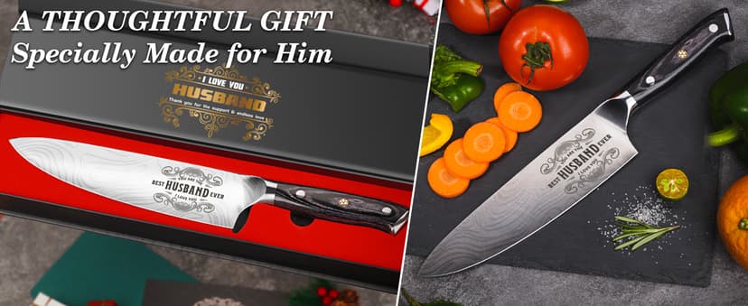 Anniversary Men Gifts for Him Husband, 8 inch Professional German Stainless Steel Chef Knife, Engraved Best Husband Ever Knife Gift, Christmas Anniversary Birthday Gifts for Men Husband