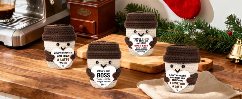 Boss Gifts for Women Boss Lady Leader Manager Supervisor Christmas Birthday Handmade Crochet Coffee Mug Cup Gifts Bosses Day Coffee Lover Thank You Best Great Leader Female Desk Office Decor