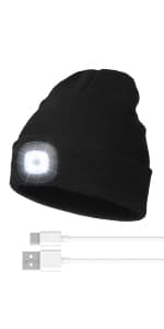 YunTuo LED Beanie with The Light, Unisex USB Rechargeable Headlamp Winter Knitted Cap Gifts for Men Dad Husband Him