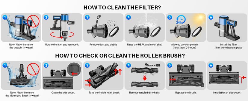 Cordless Vacuum Cleaner for Home, 8-in-1 Lightweight Stick Vacuum with 45Mins Runtime, Powerful Suction, Anti-Tangle, Rechargeable Cordless Vacuum for Hardwood Floor Carpet Pet Hair, N502