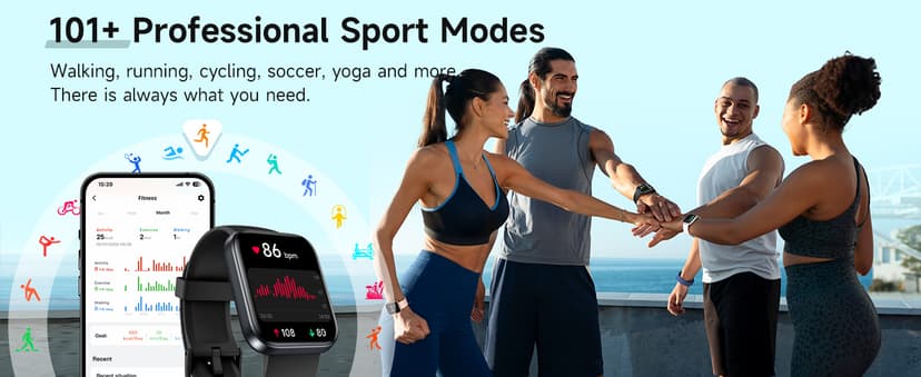 Smart Watch for Men Women, 1.8" Fitness Tracker for Android & iPhone, Answer/Make Calls, Alexa Built-in, Heart Rate/Sleep/SpO2 Monitor Smartwatch, IP68 Waterproof Watches 101+ Sport Modes, 2 Bands