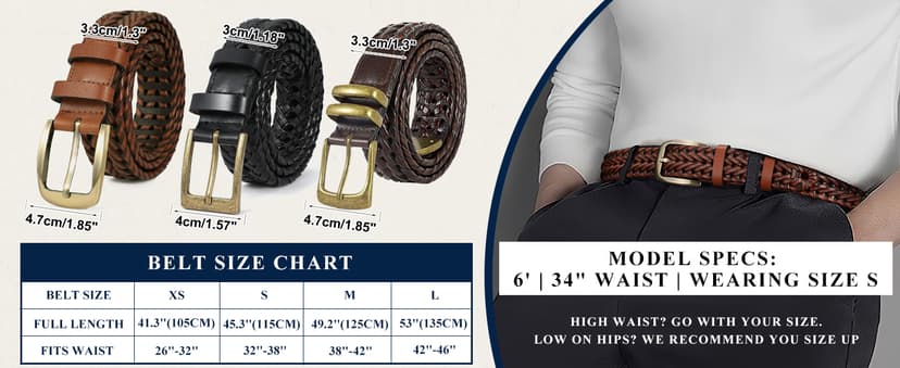 BELTROAD Braided Leather Belt for Men Casual Jeans Golf, Men's Leather Woven Alloy Buckle Hand Braided Belts Gift for Men