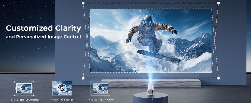 CLOKOWE Mini Projector with WiFi and Bluetooth - Built-in Apps, Smart Portable Projector with 180° Rotation, Auto Keystone, Support 1080P, Compatible with HDMI/USB/TV Stick/Smartphone/Laptop