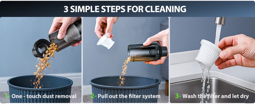 Car Vacuum Portable Cordless Handheld Vacuum Cleaner 4-in-1 Mini Cordless Vacuum with 2 Suction Modes and 16800pa Suction Power Blowing & Inflating 2 Modes Handheld Vacuum for Car, Desk, Keyboards