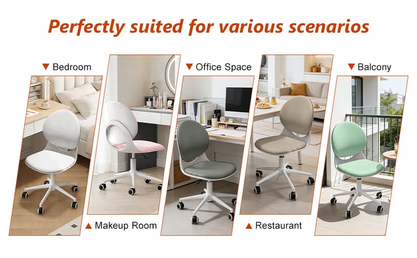 Modern Home Office Chair, Armless Faux Leather Fabric Desk Chair with Mid-Back, Swivel Height Adjustable Ergonomic Computer Task Chair for Office, Bedroom, Make Up, Study