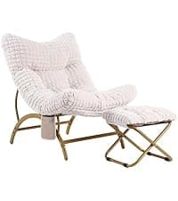 Welnow Black Lazy Chair with Ottoman, Oversized Reading Chair for Adults, Soft Padded Lounge Accent Chair for Living Room, Bedroom, Comfortable Reclining Leisure Chair with Side Pocket