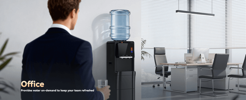 Tehanld Water Dispenser with Ice Maker, 4-in-1 Top Loading Water Cooler with Hot, Cold & Room Temp Water, 35lbs/Day Fast Ice Making, Child Safety Lock, Fits 2-5 Gallon Bottles for Home & Office