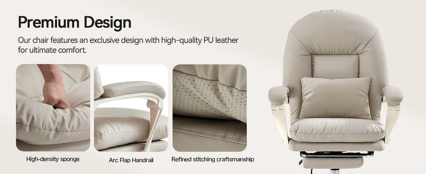 EMIAH Ergonomic Office Chair with Foot Rest Criss Cross Chair with Wheels Reclining Executive Office Chair Mid Back PU Leather Swivel Computer Chairs Lumbar Support for Home Office (Beige)