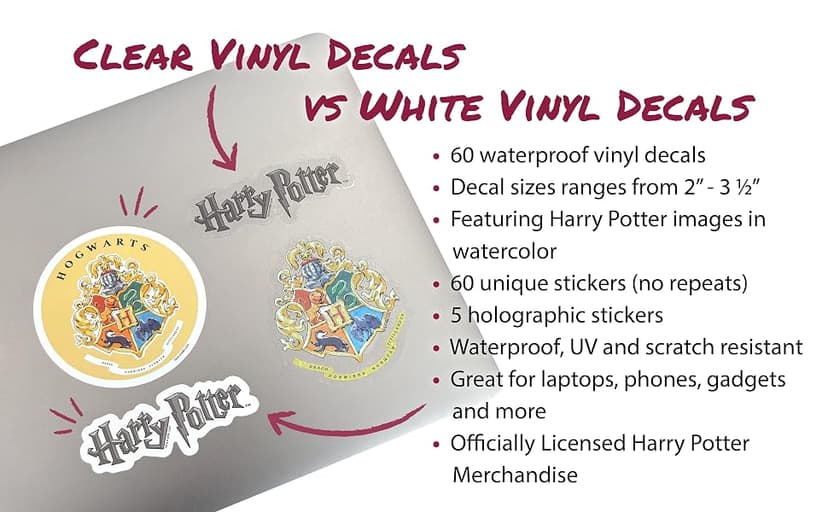 Set of Unique Sticker Decals, 5 Holograms, Waterproof, UV & Scratch Resistant, Great for Gadgets, Officially Licensed 60-Pack Conquest Harry Potter Watercolor Vinyl Stickers B08GNBGSD2