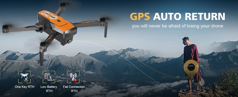 Drones with Camera for Adults 4K - GPS Drone with Auto Return, Brushless Motor, Foldable Mini RC Quadcopter for Kids Beginners with FPV Live Video, Follow Me, 2 Batteries Long Flight Time Under 249g