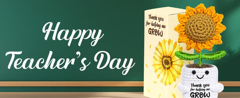 U-Goforst Teacher Appreciation Gifts, Emotional Cheer Thank You Gifts for Women Boss Coworkers Friends, Support Positive Handmade Crochet Sunflower Pot for Birthday Christmas Last Day of School