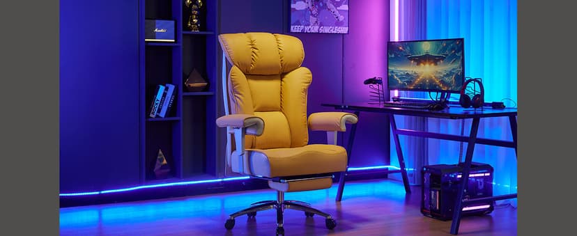 Efomao Big and Tall Green Office Chair 450LBS – Ergonomic High-Back Executive Chair with Footrest, Adjustable Padded Armrests, PU Leather Computer Chair with Lumbar Support for Home or Office, Yellow
