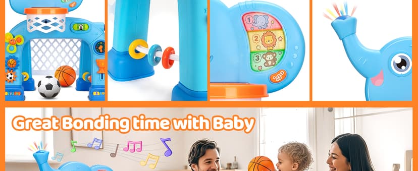 KIZZYEA Toys for 1 2 3 Years Old Boys Girls, Toddler Basketball Hoop & Soccer Goal, Montessori Toy, Interactive Musical Sports Toys with Light, Christmas Birthday Gifts for Baby Kids Age 12-18 Months